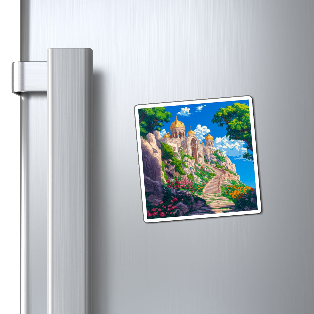Pixelated Temple Fridge Magnet