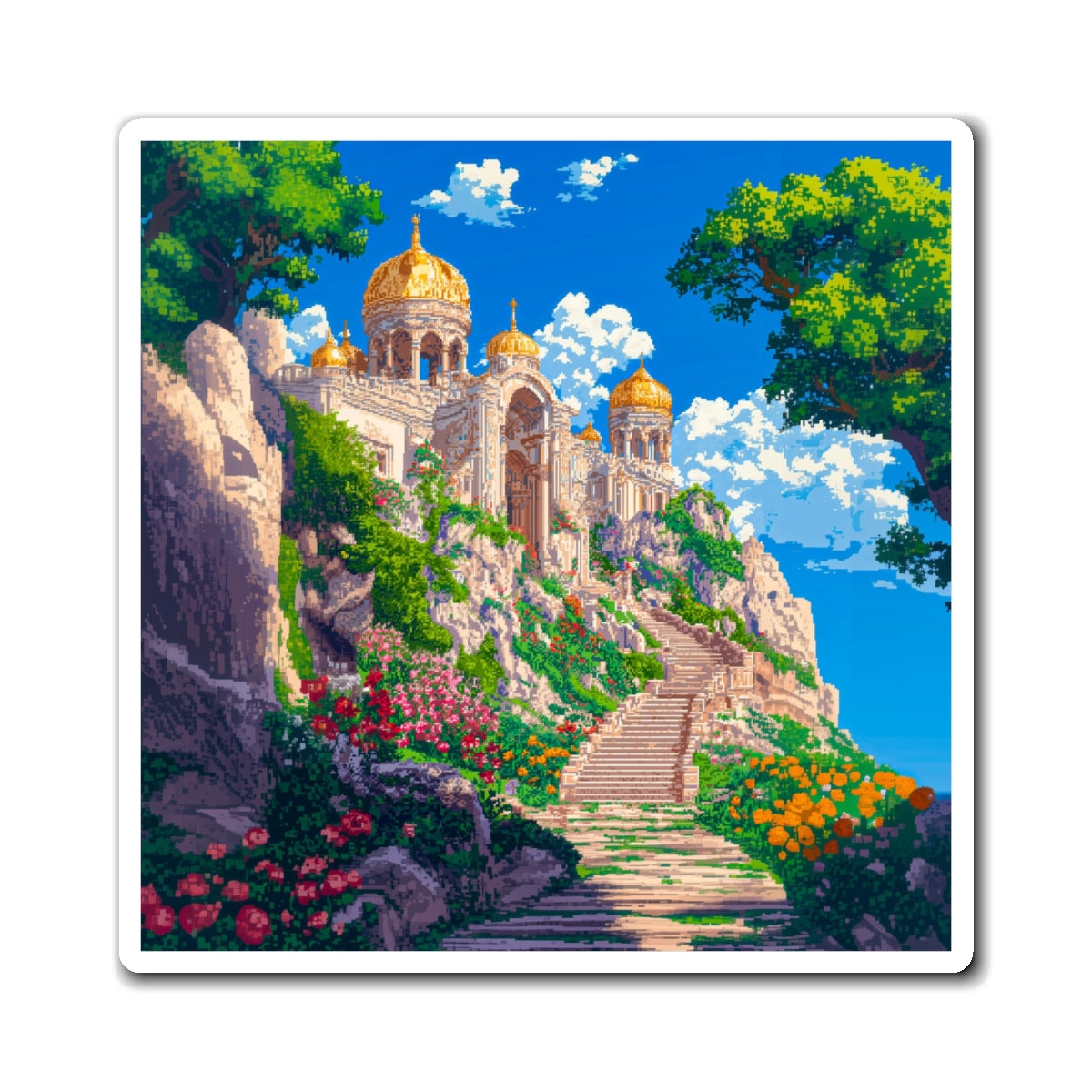 Pixelated Temple Fridge Magnet