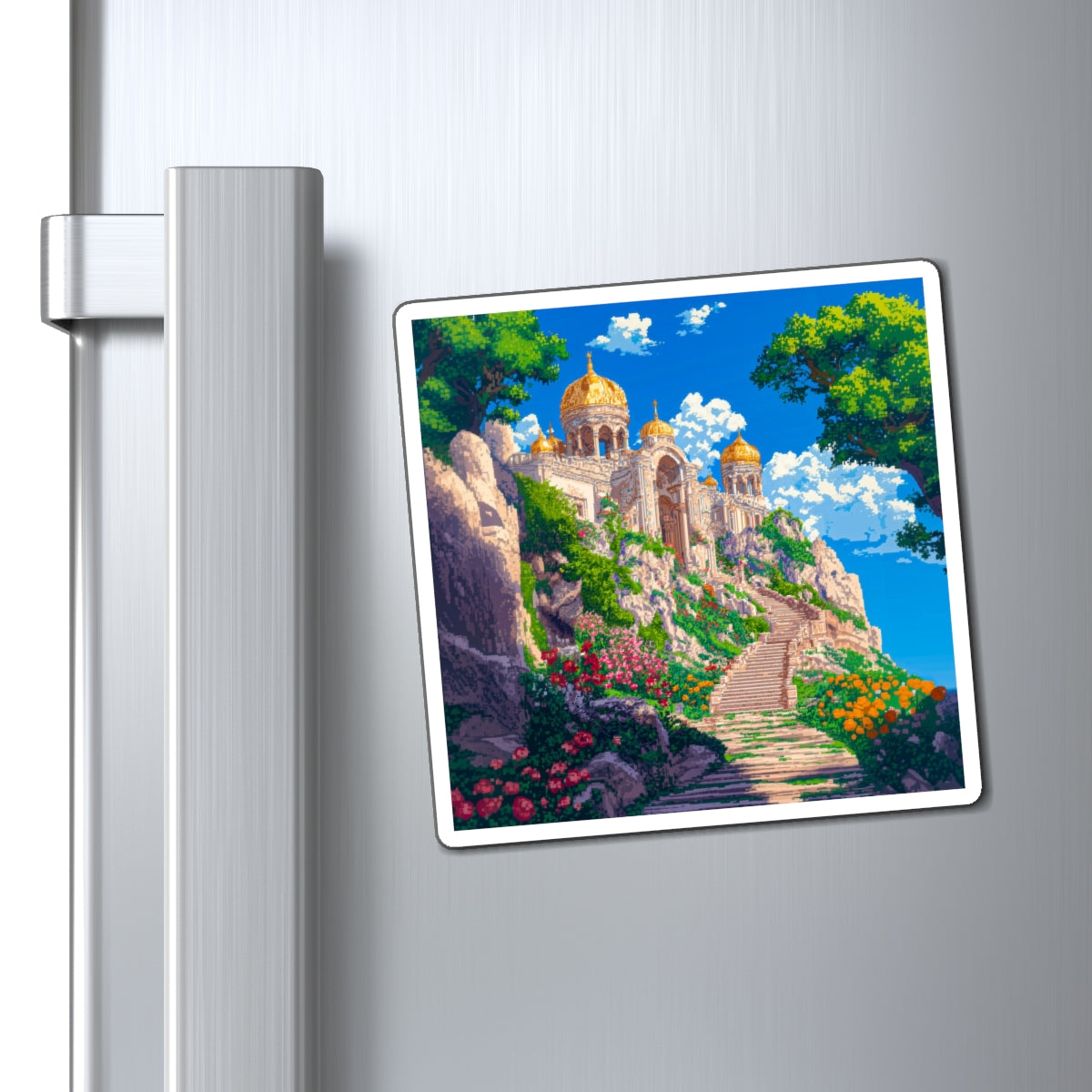 Pixelated Temple Fridge Magnet