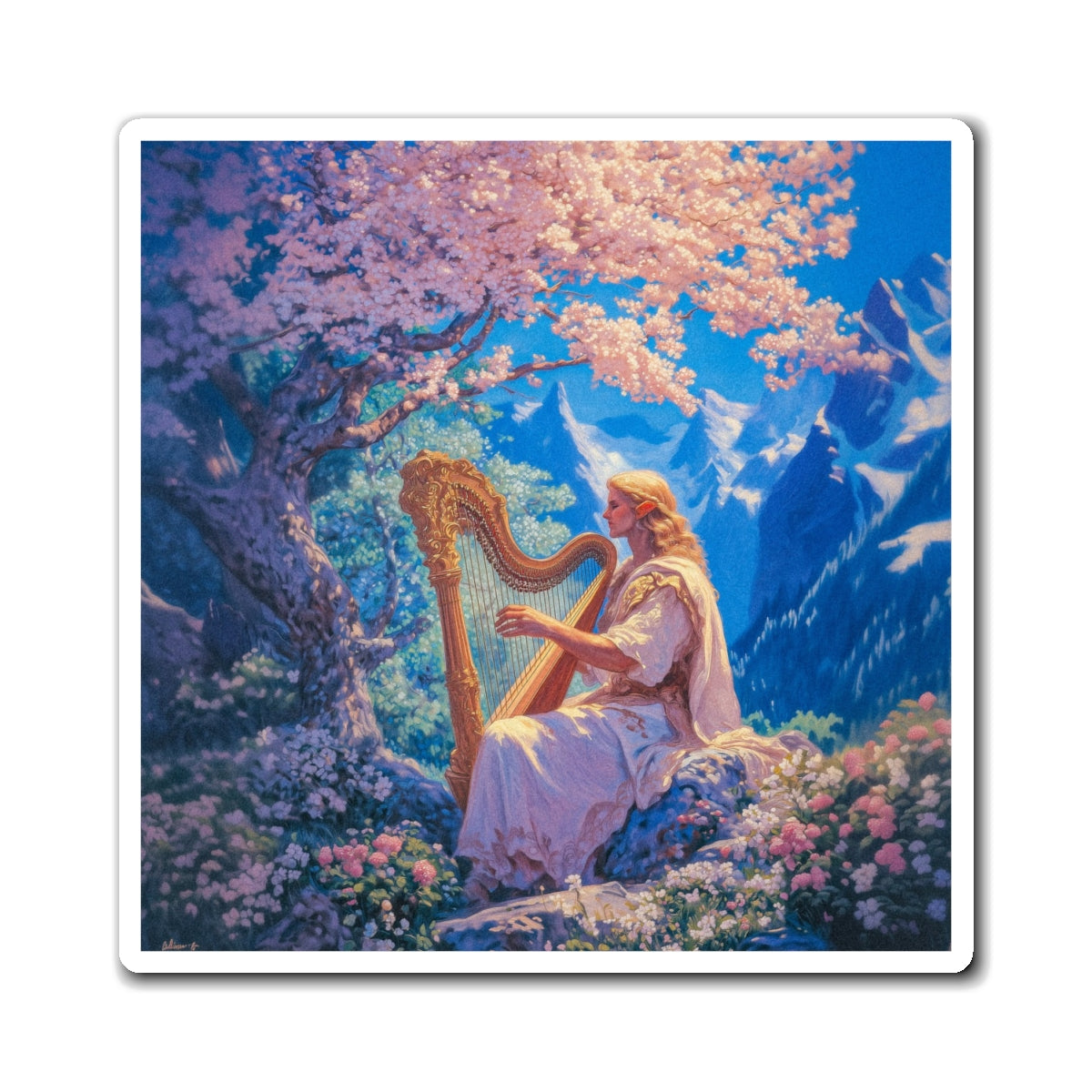 Elven Harpist Fridge Magnet