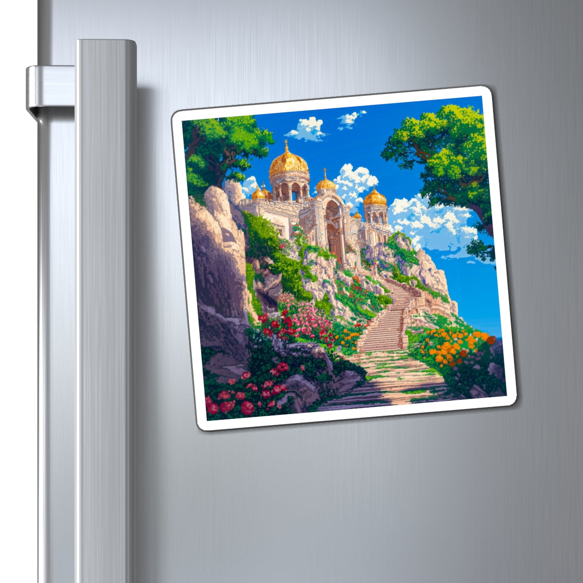 Pixelated Temple Fridge Magnet