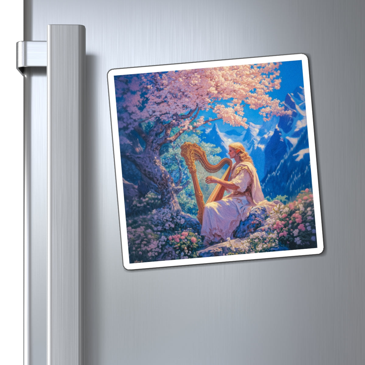 Elven Harpist Fridge Magnet